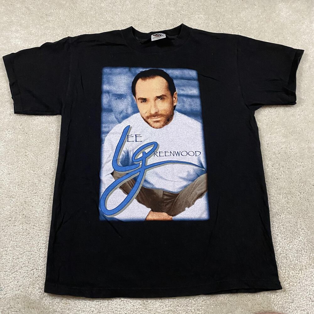 VTG Lee Greenwood Shirt Mens L Black Country Music Graphic Tee Tultex 90s